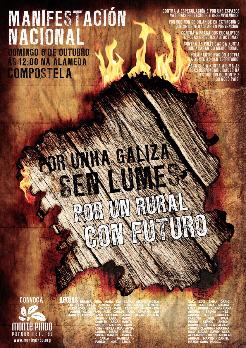 Cartel da manifestación contra os lumes do 6 de outubro en Compostela