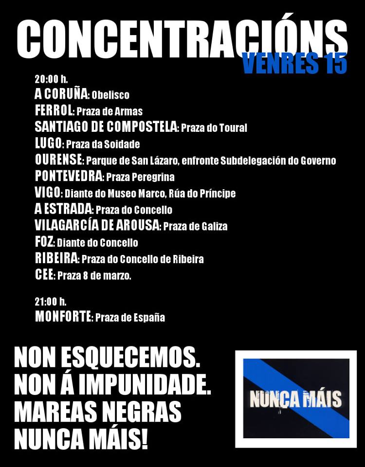 Convocatoria de concentracións NUNCA MÁIS para o venres 15 de novembro