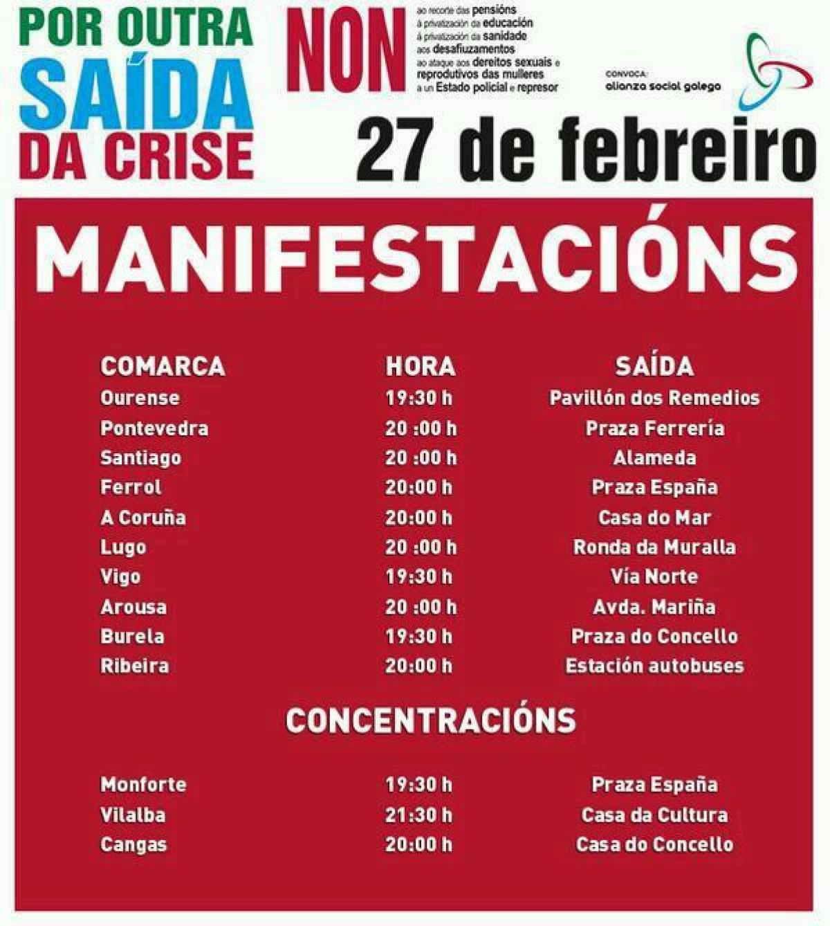 Por outra saída da crise: listado de mobilizacións do 27F